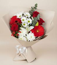 Букет цветов из:  Розы, Хризантемы, Герберы и Лилии в Прочноокопской