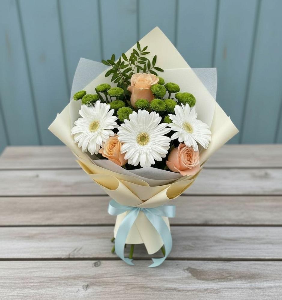 Букет цветов из: Герберы, Розы и Хризантемы в Прочноокопской