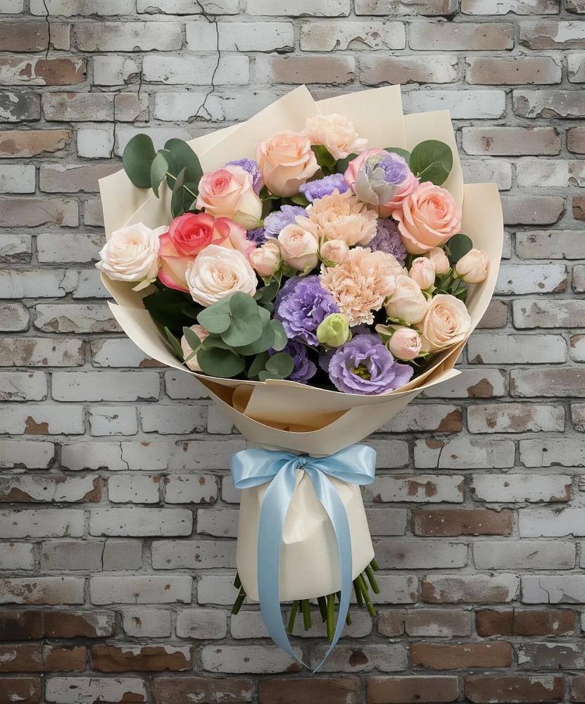 Букет цветов из: Розы, Лизиантусы и Гвоздики в Прочноокопской