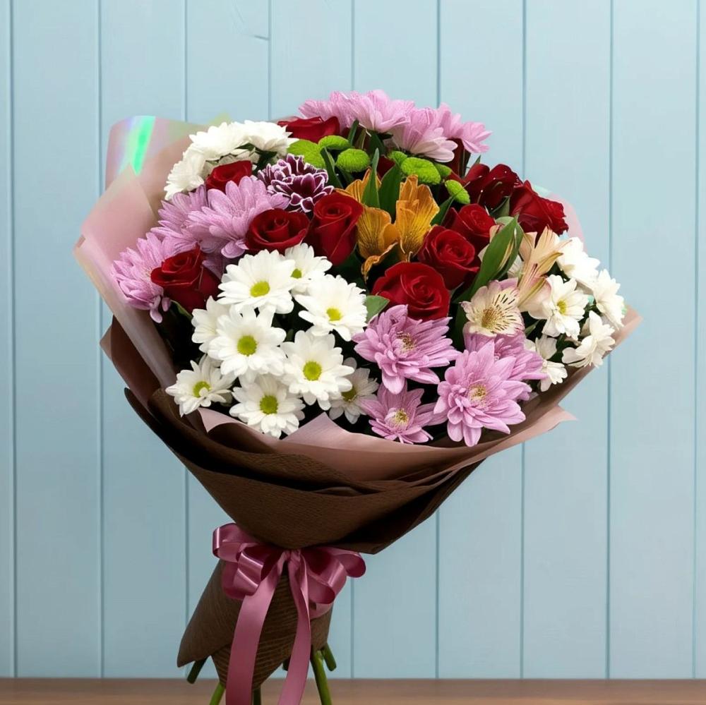 Букет цветов из: Розы, Хризантемы и Альстромерии в Прочноокопской