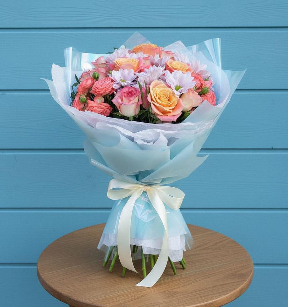 Букет цветов из: Хризантемы и Розы в Прочноокопской