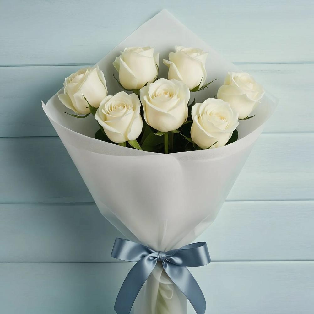 Букет 7 Белых роз Эдлесс Лав в Прочноокопской