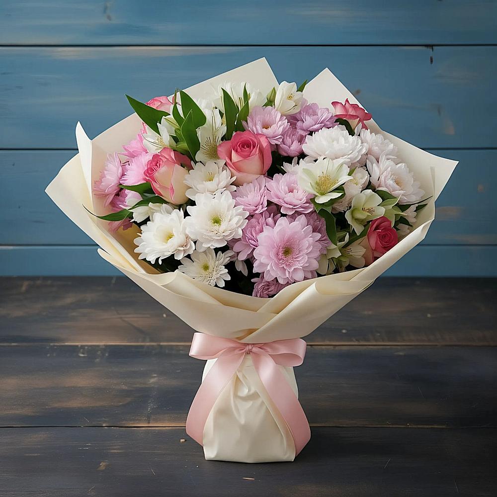 Букет цветов из: Хризантемы, Альстромерии и Розы в Прочноокопской